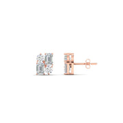 1/2 Carat Emerald Cut & Round Diamond Cluster Stud Earrings